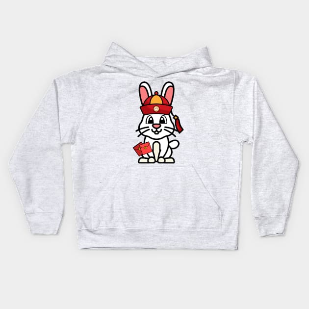 Funny rabbit celebrates lunar new year Kids Hoodie by Pet Station